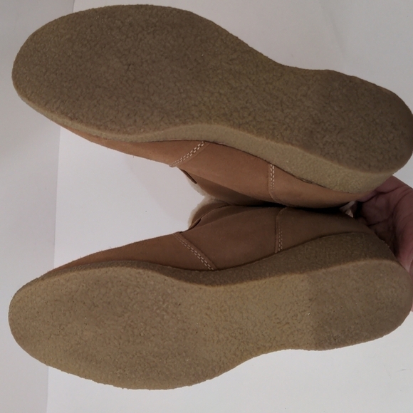 land's End Chalet Cognac Suede Leather Faux Fur Boots 7D - Picture 10 of 10